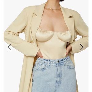 WeWoreWhat gold ruched bodysuit with tags